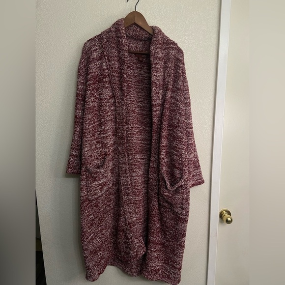 Barefoot Dreams Cozy Chic Red White Speckled Long Belted  Robe 509 - Picture 4 of 10